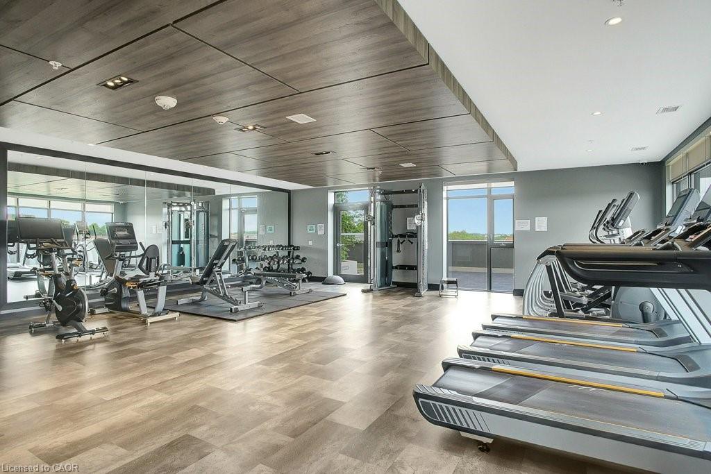 Exercise room with wood finished floors