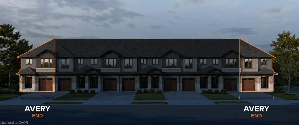 Multi-unit exterior featuring a stone and siding facade, asphalt shingle roofing, and integrated wood-finish garage doors