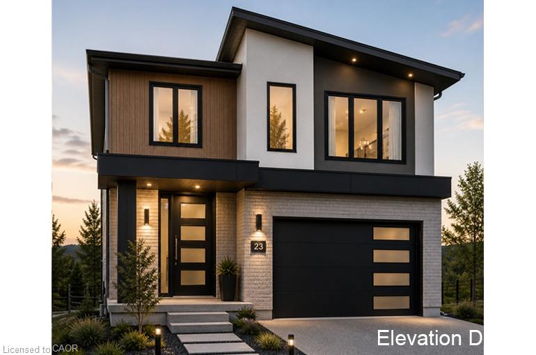 Modern architectural design featuring a contrasting façade of light-toned brick, wood-finish siding, and smooth stucco