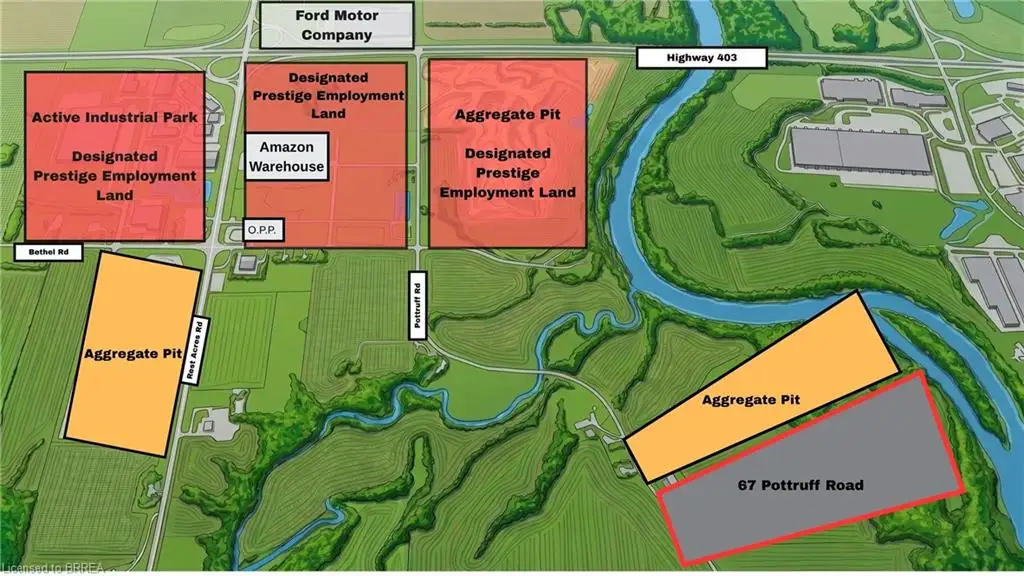 Approximation of industrial developments in the area. Not to scale