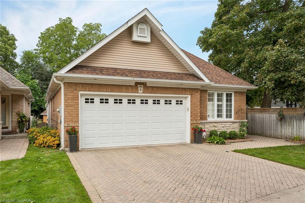 Brick exterior with a peaked roofline