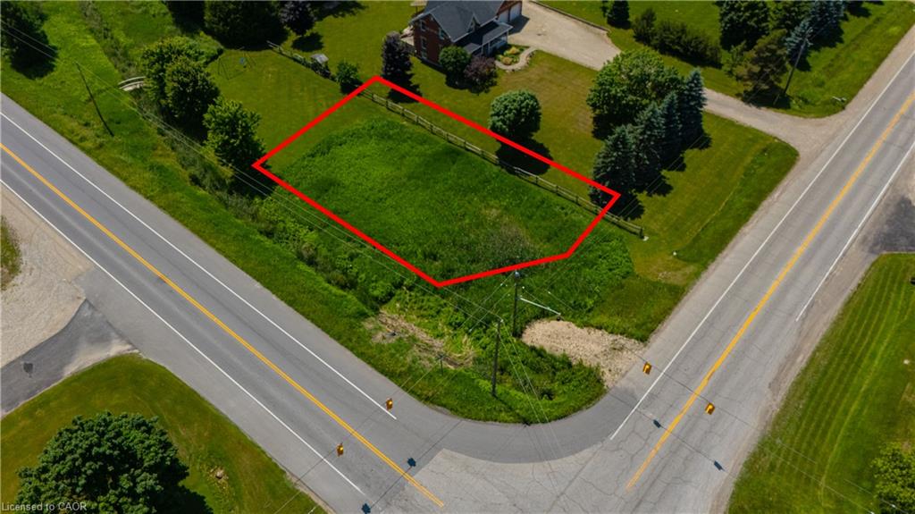 Expansive corner lot featuring a verdant field and mature trees
