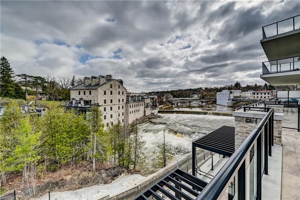 Scenic Grand River, Trees and Elora Mill Restaurant