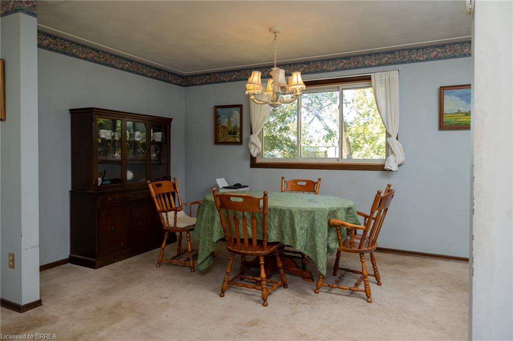 Wall-to-wall carpeting and a decorative ceiling light fixture