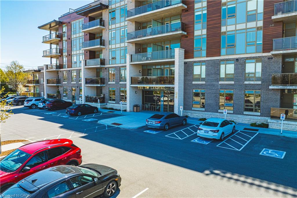 Contemporary multi-story building featuring brick and wood-panel accents