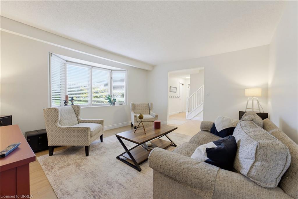 Bay window with white blinds