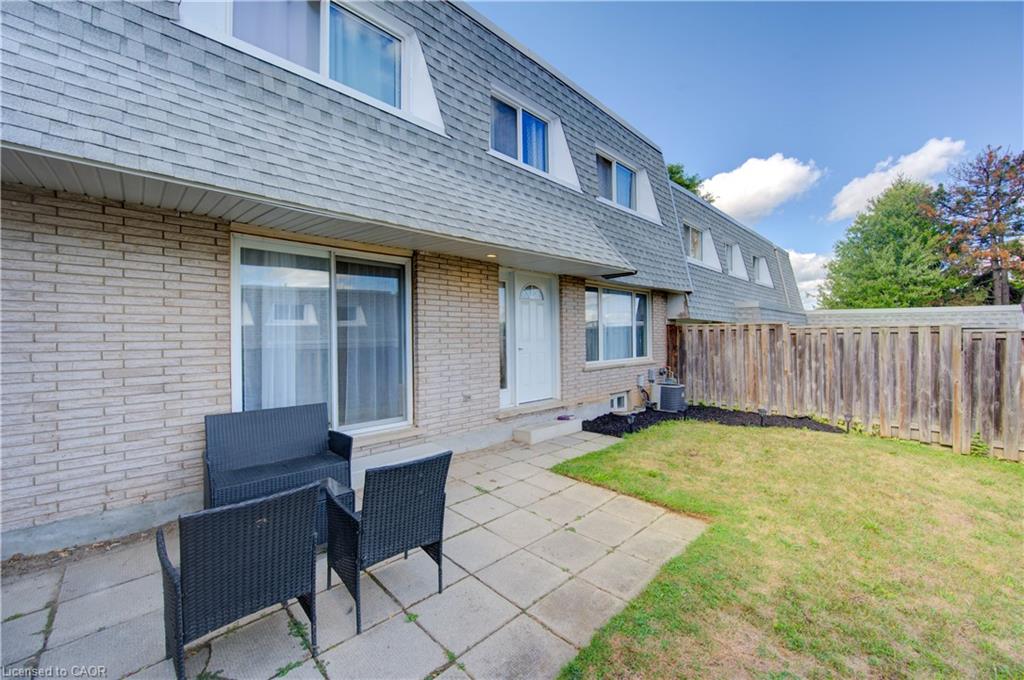 Fenced backyard with a patio