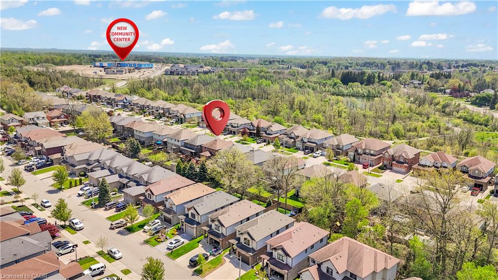 Aerial perspective showcasing a residential community with varied architectural styles