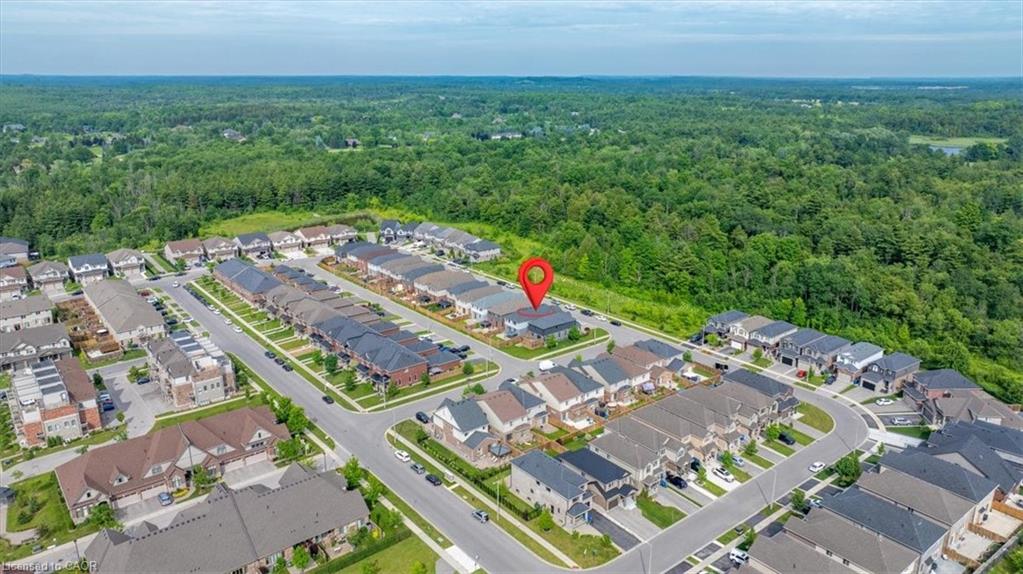 Aerial perspective showcasing a residential community with varied architectural styles
