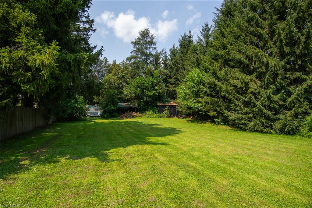 Expansive lawn with mature trees and a wood fence