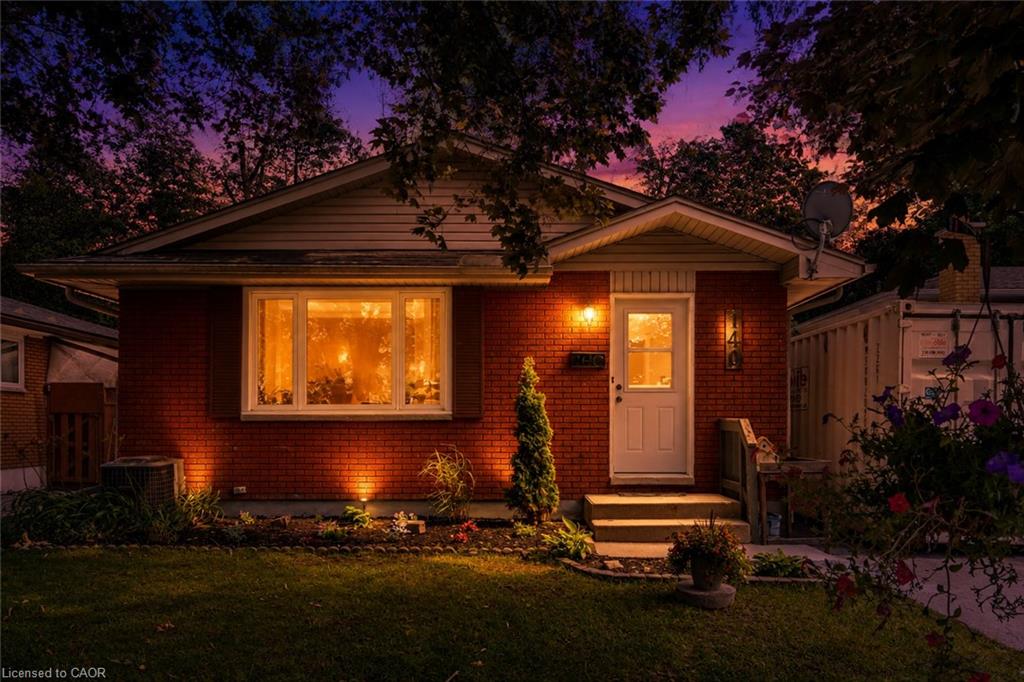Brick exterior with a gabled roofline